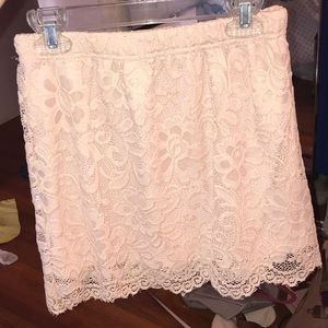 Pink lace pencil skirt